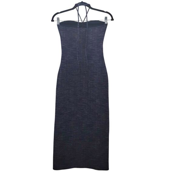 Reformation Indie Midi Dress Ribbed Knit Cutout Halter Tie Neck Blue Bodycon XS - Picture 2 of 4